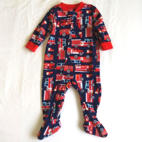 carter's firetruck fleece zipper footie sleeper pajamas 6 months baby boy - Picture 1 of 6
